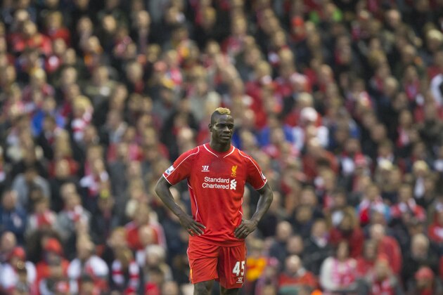 Liverpool's Mario Balotelli is seen during his team's  English Premier League soccer match against Hull at Anfield Stadium, Liverpool, England, Saturday Oct. 25, 2014. (AP Photo/Jon Super)