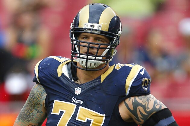 St. Louis Rams tackle Jake Long (77) lines-up against the Tampa Bay Buccaneers during an NFL game at Raymond James Stadium in Tampa, Fla. on Sunday, Sept. 14, 2014. (Jeff Haynes/AP Images for Panini)