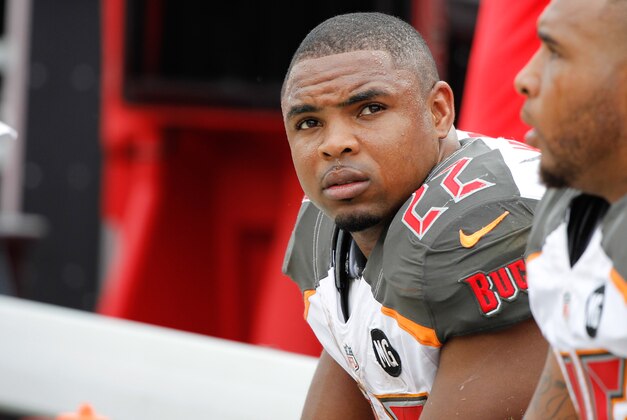 Sep 7, 2014; Tampa, FL, USA; Tampa Bay Buccaneers running back Doug Martin (22) against the Carolina Panthers during the first half at Raymond James Stadium. Mandatory Credit: Kim Klement-USA TODAY Sports