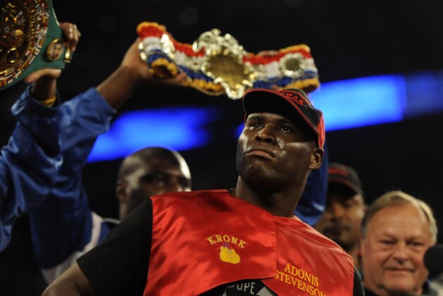 Sep 28, 2013; Montreal, Quebec, Canada;  Adonis Stevenson (yellow trunks) before his light-heavyweight WBC world championship bout against Tavoris Cloud (not pictured) at the Bell Centre. Mandatory Credit: Eric Bolte-USA TODAY Sports
