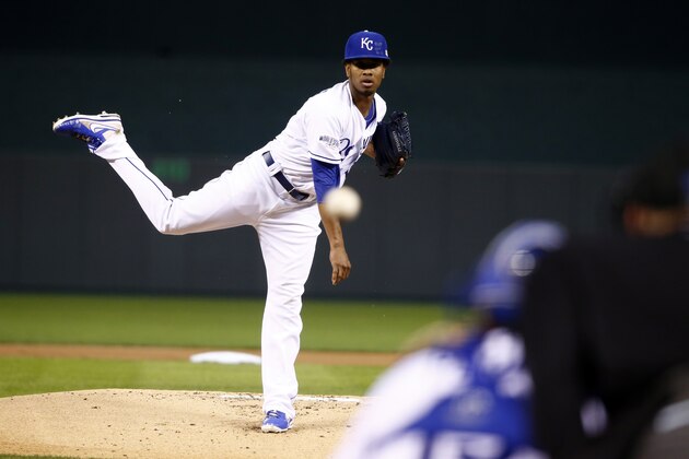 Kansas City Royals pitcher Yordano Ventura throws during the first inning of Game 6 of baseball's World Series against the San Francisco Giants Tuesday, Oct. 28, 2014, in Kansas City, Mo. (AP Photo/Tannen Maury, Pool)