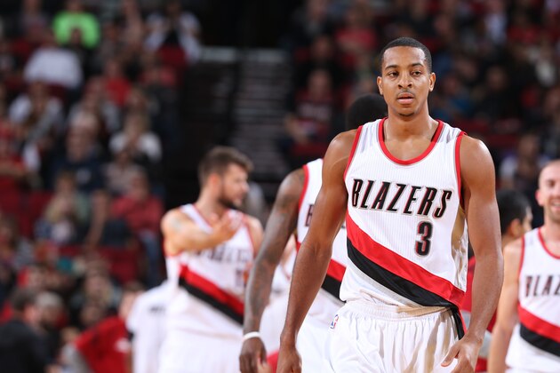 PORTLAND, OR - OCTOBER 17:  C.J. McCollum #3 of the Portland Trail Blazers during the game against Maccabi Haifa on October 17, 2014 at the Moda Center Arena in Portland, Oregon. NOTE TO USER: User expressly acknowledges and agrees that, by downloading and or using this photograph, user is consenting to the terms and conditions of the Getty Images License Agreement. Mandatory Copyright Notice: Copyright 2014 NBAE (Photo by Sam Forencich/NBAE via Getty Images)