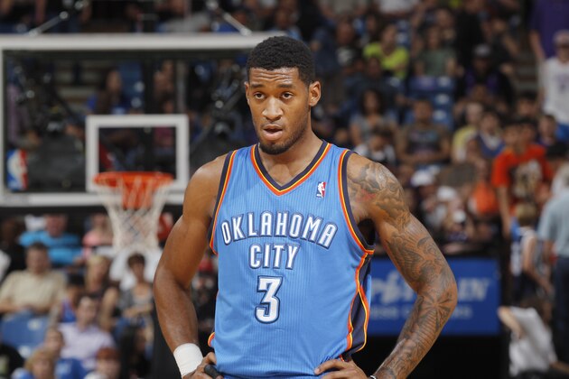 SACRAMENTO, CA - APRIL 8: Perry Jones #3 of the Oklahoma City Thunder in a game against the Sacramento Kings on April 8, 2014 at Sleep Train Arena in Sacramento, California. NOTE TO USER: User expressly acknowledges and agrees that, by downloading and or using this photograph, User is consenting to the terms and conditions of the Getty Images Agreement. Mandatory Copyright Notice: Copyright 2014 NBAE (Photo by Rocky Widner/NBAE via Getty Images)