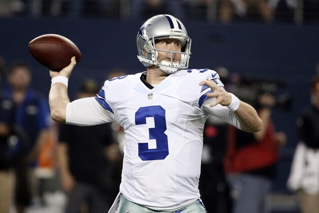 Dallas Cowboys' Brandon Weeden passes during the second half of an NFL football game against the Washington Redskins, Monday, Oct. 27, 2014, in Arlington, Texas. (AP Photo/Brandon Wade)