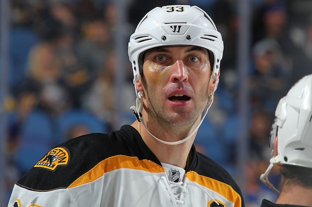 BUFFALO, NY - OCTOBER 18: Zdeno Chara #33 of the Boston Bruins skates against the Buffalo Sabres on October 18, 2014 at the First Niagara Center in Buffalo, New York.  (Photo by Bill Wippert/NHLI via Getty Images)