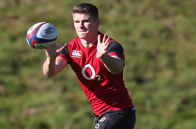 BAGSHOT, ENGLAND - OCTOBER 28:  Owen Farrell catches the ball during the England media session held at Pennyhill Park on October 28, 2014 in Bagshot, England.  (Photo by David Rogers/Getty Images)