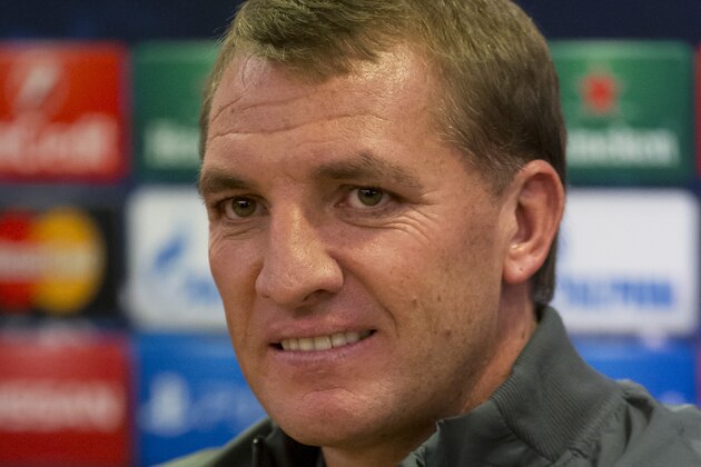 Liverpool's manager Brendan Rodgers smiles during a press conference at Anfield Stadium, in Liverpool, Monday, Sept. 15, 2014. Liverpool will play Ludogorets Bulgaria in a Champion's League Group B soccer match on Tuesday. (AP Photo/Jon Super)