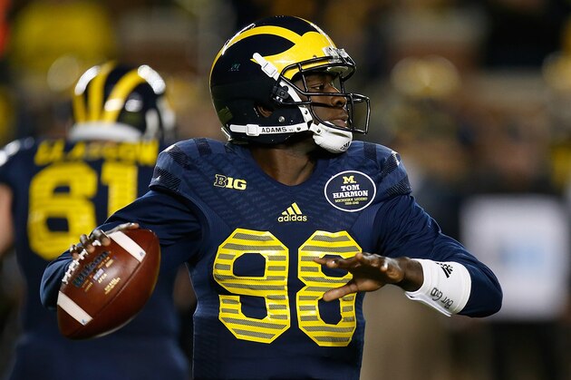 ANN ARBOR, MI - OCTOBER 11:  Devin Gardner #98 of the Michigan Wolverines throws a first quarter pass while playing the Penn State Nittany Lions on October 11, 2014 at Michigan Stadium in Ann Arbor, Michigan.  (Photo by Gregory Shamus/Getty Images)