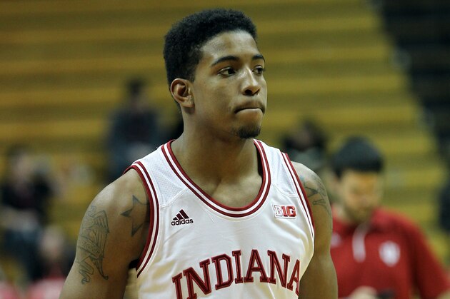 Nov 26, 2013; Bloomington, IN, USA;  Indiana Hoosiers forward Devin Davis (15) warms up before the game against the Evansville Purple Aces at Assembly Hall. Mandatory Credit: Pat Lovell-USA TODAY Sports