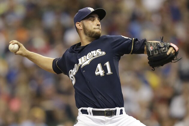 MILWAUKEE, WI - JULY 12: Marco Estrada #41 of the Milwaukee Brewers pitches during the top of the sixth inning against the St. Louis Cardinals at Miller Park on July 12, 2014 in Milwaukee, Wisconsin. (Photo by Mike McGinnis/Getty Images)