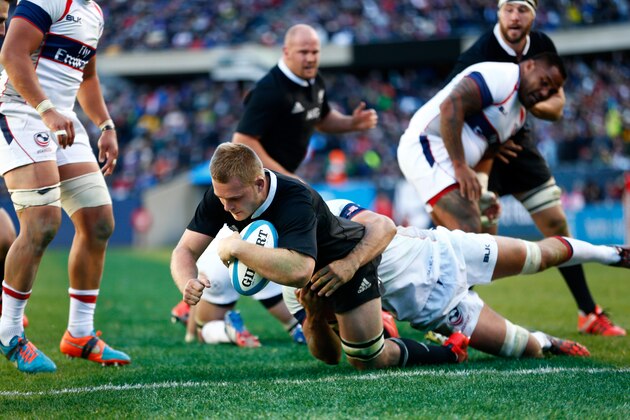 CHICAGO, IL - NOVEMBER 01:  Sam Cane of the All Blacks scores a try  during the International Test Match between the United States of America and the New Zealand All Blacks at Soldier Field on November 1, 2014 in Chicago, Illinois.  (Photo by Phil Walter/Getty Images)