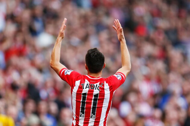 SOUTHAMPTON, ENGLAND - OCTOBER 18:  Dusan Tadic celebrates during the Barclays Premier League match between Southampton and Sunderland at St Mary's Stadium on October 18, 2014 in Southampton, England.  (Photo by Steve Bardens/Getty Images)