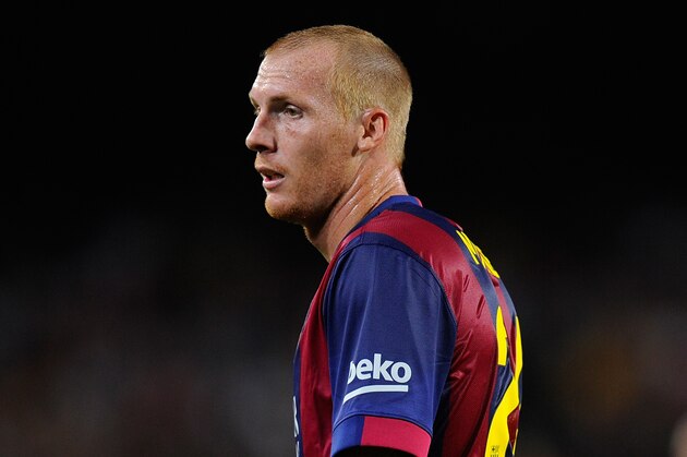 BARCELONA, SPAIN - AUGUST 24: Jeremy Mathieu of FC Barcelona looks on during the La Liga match between FC Barcelona and Elche FC at Camp Nou stadium on August 24, 2014 in Barcelona, Spain.  (Photo by Denis Doyle/Getty Images)