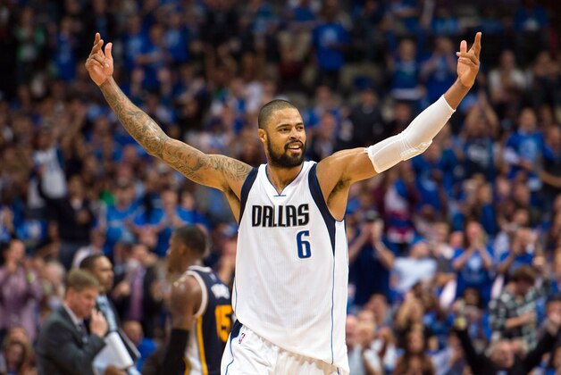 Oct 30, 2014; Dallas, TX, USA; Dallas Mavericks center Tyson Chandler (6) fires up the crowd during the first half against the Utah Jazz at the American Airlines Center. Mandatory Credit: Jerome Miron-USA TODAY Sports