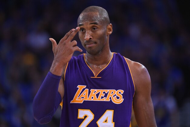 November 1, 2014; Oakland, CA, USA; Los Angeles Lakers guard Kobe Bryant (24) reacts after fouling Golden State Warriors guard Klay Thompson (11, not pictured) during the third quarter at Oracle Arena. The Warriors defeated the Lakers 127-104. Mandatory Credit: Kyle Terada-USA TODAY Sports