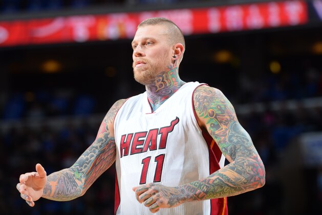 PHILADELPHIA, PA - NOVEMBER 1: Chris Andersen #11 of the Miami Heat during the game against the Philadelphia 76ers on November 1, 2014 at the Wells Fargo Center in Philadelphia, Pennsylvania. NOTE TO USER: User expressly acknowledges and agrees that, by downloading and or using this photograph, User is consenting to the terms and conditions of the Getty Images License Agreement. Mandatory Copyright Notice: Copyright 2014 NBAE (Photo by Jesse D. Garrabrant/NBAE via Getty Images)