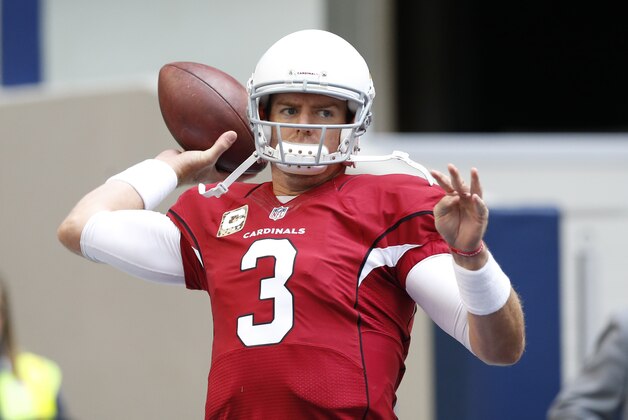 Nov 2, 2014; Arlington, TX, USA; Arizona Cardinals quarterback Carson Palmer (3) throws prior to the game against the Dallas Cowboys at AT&T Stadium. Mandatory Credit: Matthew Emmons-USA TODAY Sports