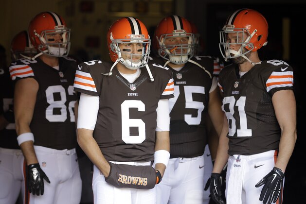 Cleveland Browns quarterback Brian Hoyer (6) waits in the tunnel before taking the field for an NFL football game against the Tampa Bay Buccaneers Sunday, Nov. 2, 2014, in Cleveland. (AP Photo/Tony Dejak)
