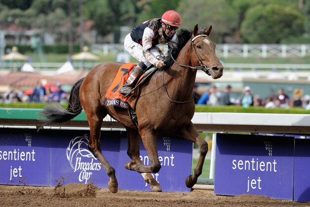 ARCADIA, CA - NOVEMBER 01:  Jockey Kent Desormeaux rides Texas Red en route to winning the 2014 Sentient Jet Breeders' Cup Juvenile at Santa Anita Park on November 1, 2014 in Arcadia, California.  (Photo by Harry How/Getty Images)
