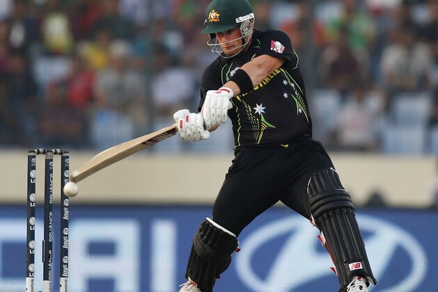 Australia batsman Aaron Finch plays a shot during their ICC Twenty20 Cricket World Cup match against Bangladesh in Dhaka, Bangladesh, Tuesday, April 1, 2014. (AP Photo/Aijaz Rahi)