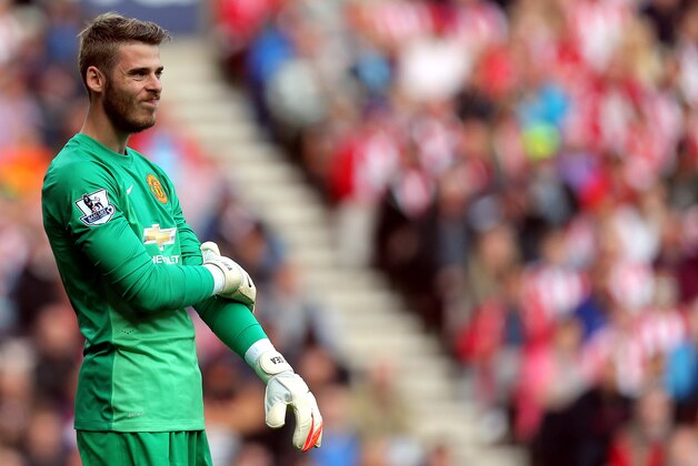 Manchester United's goalkeeper David De Gea during their English Premier League soccer match against Sunderland at the Stadium of Light, Sunderland, England, Sunday, Aug. 24, 2014. (AP Photo/Scott Heppell)