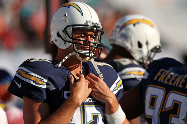 MIAMI GARDENS, FL - NOVEMBER 02:  Philip Rivers #17 of the San Diego Chargers looks on during a game against the Miami Dolphins at Sun Life Stadium on November 2, 2014 in Miami Gardens, Florida.  (Photo by Mike Ehrmann/Getty Images)