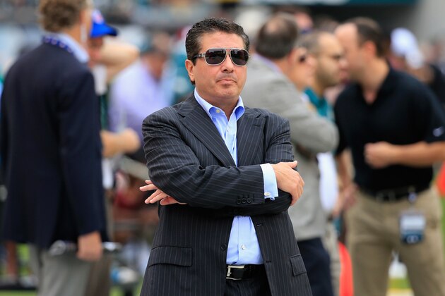 PHILADELPHIA, PA - SEPTEMBER 21: Washington Redskins owner Dan Snyder watches his team warm up before the start of their game against the Philadelphia Eagles at Lincoln Financial Field on September 21, 2014 in Philadelphia, Pennsylvania.  (Photo by Rob Carr/Getty Images)