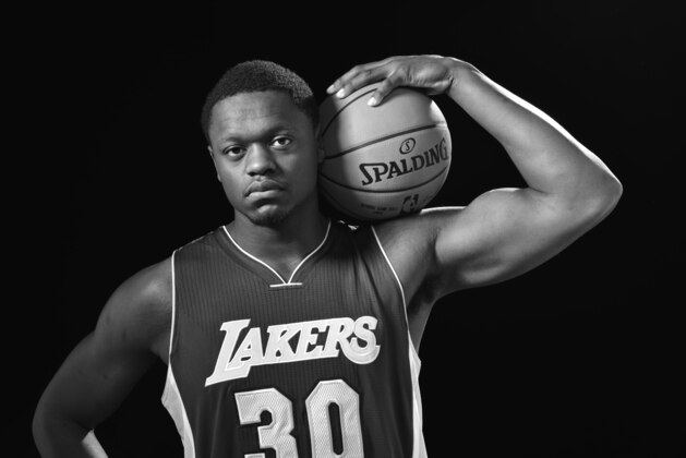 TARRYTOWN, NY - AUGUST 3: Julius Randle #30 of the Los Angeles Lakers poses for a portrait during the 2014 NBA rookie photo shoot on August 3, 2014 at the Madison Square Garden Training Facility in Tarrytown, New York. NOTE TO USER: User expressly acknowledges and agrees that, by downloading and or using this photograph, User is consenting to the terms and conditions of the Getty Images License Agreement. Mandatory Copyright Notice: Copyright 2014 NBAE (Photo by David Dow/NBAE via Getty Images)