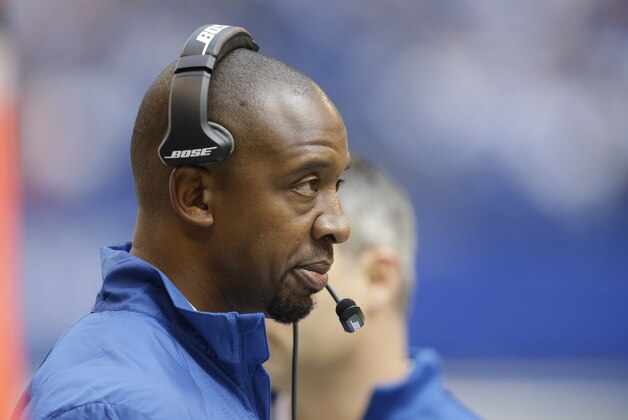 Indianapolis Colts offensive coordinator Pep Hamilton watches during the first half of an NFL football game against the Cincinnati Bengals Sunday, Oct. 19, 2014, in Indianapolis. (AP Photo/AJ Mast)