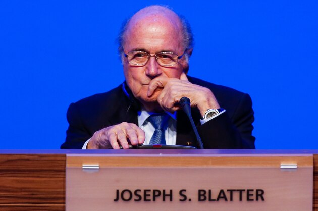 SAO PAULO, BRAZIL - JUNE 11: President of FIFA Joseph Blatter speaks to the media during the press conference following the 64th FIFA Congress, at the Expocenter Transamerica on June 11, 2014 in Sao Paulo, Brazil. (Photo by Alexandre Schneider/Getty Images)