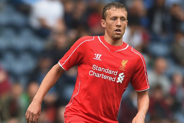 PRESTON, LANCASHIRE - JULY 19: Lucas Leiva of Liverpool in action during the pre season friendly match between Preston North End and Liverpool at Deepdale on July 19, 2014 in Preston, Lancashire.  (Photo by Michael Regan/Getty Images)