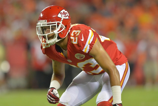 Aug 7, 2014; Kansas City, MO, USA; Kansas City Chiefs cornerback Phillip Gaines (23) on the line of scrimmage during the second of the game against the Cincinnati Bengals half at Arrowhead Stadium. The Chiefs won 41 - 39. Mandatory Credit: Denny Medley-USA TODAY Sports