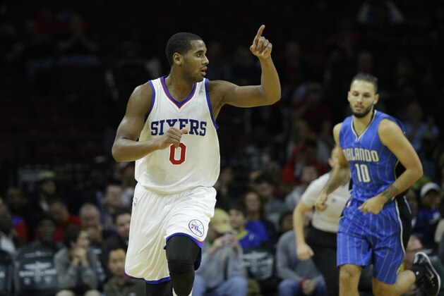 Philadelphia 76ers' Brandon Davies in action during an NBA basketball game against the Orlando Magic, Wednesday, Nov. 5, 2014, in Philadelphia. (AP Photo/Matt Slocum)