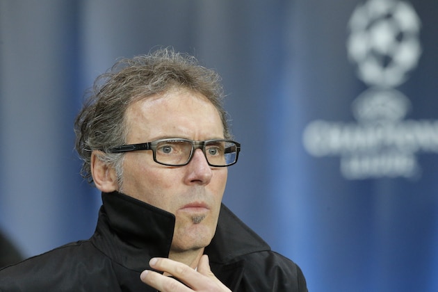 PSG's head coach Laurent Blanc looks on  during the Champions League Group F soccer match between Paris Saint Germain and Apoel at Parc des Princes stadium in Paris, France, Wednesday, Nov. 5, 2014. (AP Photo/Francois Mori)