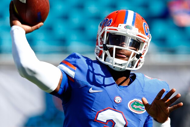 JACKSONVILLE, FL - NOVEMBER 01:  Treon Harris #3 of the Florida Gators warms up before the game between the Georgia Bulldogs and the Florida Gators at EverBank Field on November 1, 2014 in Jacksonville, Florida.  (Photo by Sam Greenwood/Getty Images)