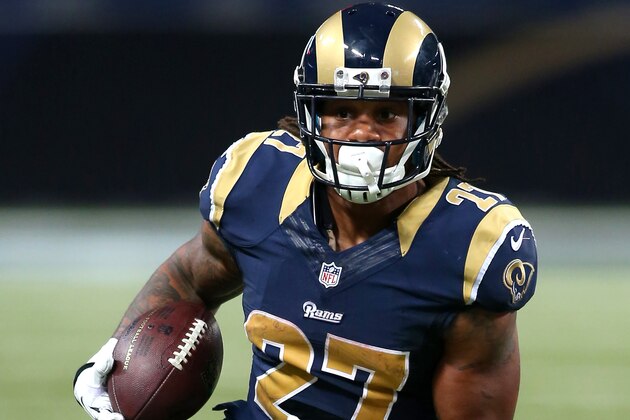 St. Louis Rams Tre Mason (27) runs down field during an NFL preseason game against the New Orleans Saints on Friday Aug. 8, 2014 at the Edward Jones Dome in St. Louis. (AP Photo/TUSP, Jay Biggerstaff)