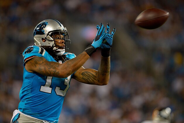 CHARLOTTE, NC - SEPTEMBER 21: Kelvin Benjamin #13 of the Carolina Panthers make a catch in the 1st quarter against the Pittsburgh Steelers during their game at Bank of America Stadium on September 21, 2014 in Charlotte, North Carolina.  (Photo by Grant Halverson/Getty Images)