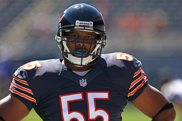CHICAGO, IL - SEPTEMBER 07:  Lance Briggs #55 of the Chicago Bears during pregame warmups before their game against the Buffalo Bills at Soldier Field on September 7, 2014 in Chicago, Illinois.  (Photo by Jonathan Daniel/Getty Images)