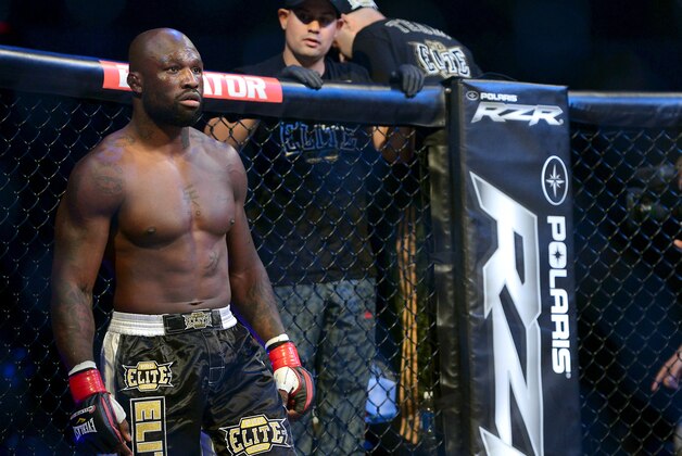 Nov 2, 2013; Long Beach, CA, USA;   Muhammed Lawal in the cage before the start of his Bellator Interim Light Heavyweight World Title Fight against Emanuel Newton (not pictured) at the Long Beach Arena. Newton won the fight. Mandatory Credit: Jayne Kamin-Oncea-USA TODAY Sports
