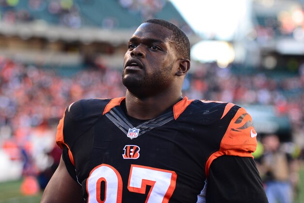 Oct 26, 2014; Cincinnati, OH, USA; Cincinnati Bengals defensive tackle Geno Atkins (97) against the Baltimore Ravens at Paul Brown Stadium. Bengals defeated the Ravens 27-24. Mandatory Credit: Andrew Weber-USA TODAY Sports