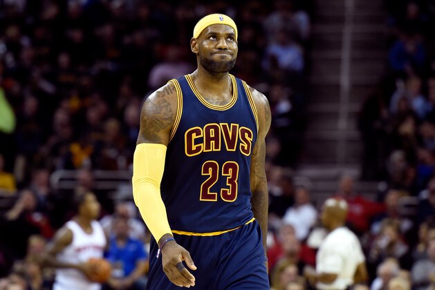 CLEVELAND, OH - OCTOBER 30:  LeBron James #23 of the Cleveland Cavaliers looks on after a play in the second quarter against the New York Knicks at Quicken Loans Arena on October 30, 2014 in Cleveland, Ohio. NOTE TO USER: User expressly acknowledges and agrees that, by downloading and or using this photograph, User is consenting to the terms and conditions of the Getty Images License Agreement.  (Photo by Jason Miller/Getty Images)