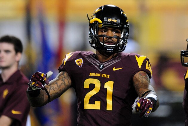 Nov 1, 2014; Tempe, AZ, USA; Arizona State Sun Devils wide receiver Jaelen Strong (21) warms up prior to the game against the Utah Utes at Sun Devil Stadium. Mandatory Credit: Matt Kartozian-USA TODAY Sports
