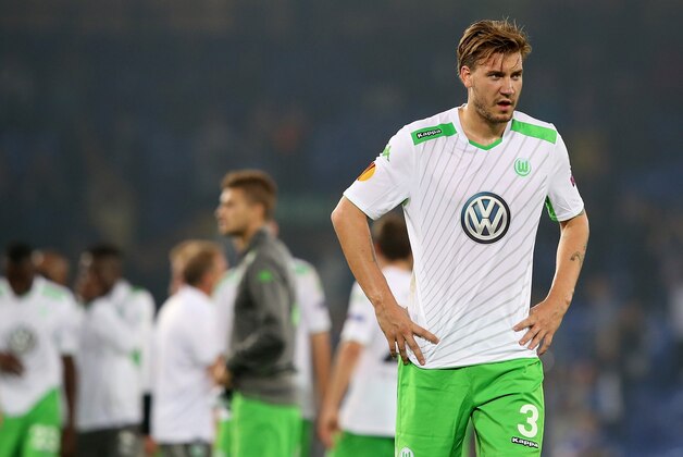 LIVERPOOL, ENGLAND - SEPTEMBER 18: Nicklas Bendtner of VfL Wolfsburg looks on at the final whistle during the UEFA Europa League match between Everton FC and VfL Wolfsburg on September 18, 2014 in Liverpool, United Kingdom. (Photo by Jan Kruger/Getty Images)