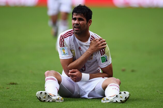 SALVADOR, BRAZIL - JUNE 13:  Diego Costa of Spain reacts during the 2014 FIFA World Cup Brazil Group B match between Spain and Netherlands at Arena Fonte Nova on June 13, 2014 in Salvador, Brazil.  (Photo by David Ramos/Getty Images)