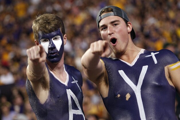 LSU fans cheer in the second half of an NCAA college football game against Mississippi in Baton Rouge, La., Saturday, Oct. 25, 2014. LSU won 10-7. (AP Photo/Jonathan Bachman)