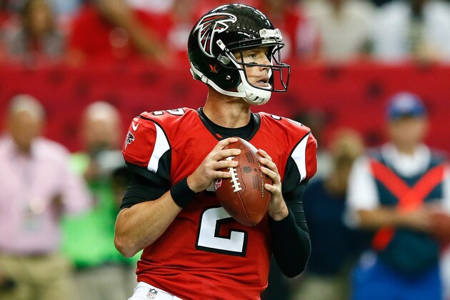 ATLANTA, GA - OCTOBER 12:  Matt Ryan #2 of the Atlanta Falcons looks to pass against the Chicago Bears at Georgia Dome on October 12, 2014 in Atlanta, Georgia.  (Photo by Kevin C. Cox/Getty Images)