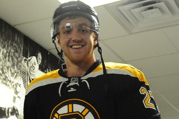 BOSTON, MA - NOVEMBER 6 : Dougie Hamilton #27 of the Boston Bruins walks to the locker room after warm ups before the game against the Edmonton Oilers at the TD Garden on November 6, 2014 in Boston, Massachusetts.  (Photo by Steve Babineau/NHLI via Getty Images)