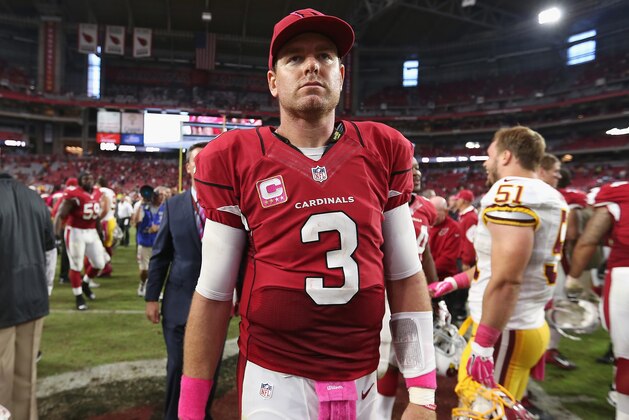 GLENDALE, AZ - OCTOBER 12:  Quarterback Carson Palmer #3 of the Arizona Cardinals following the NFL game against the Washington Redskins at the University of Phoenix Stadium on October 12, 2014 in Glendale, Arizona. The Cardinals defeated the Redskins 30-20.  (Photo by Christian Petersen/Getty Images)
