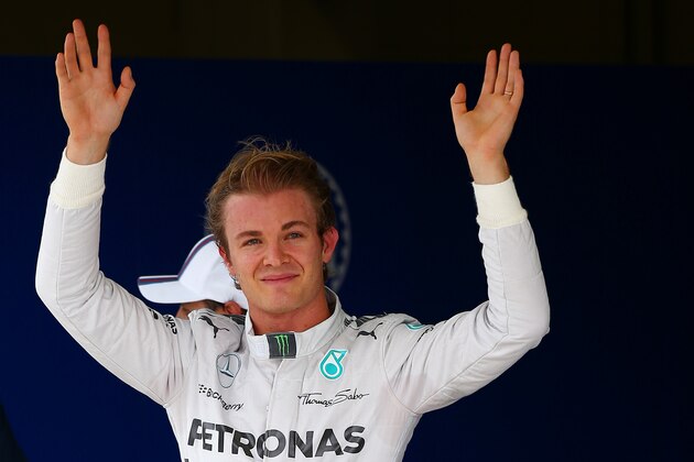SAO PAULO, BRAZIL - NOVEMBER 08:  Nico Rosberg of Germany and Mercedes GP celebrates after claiming pole position during qualifying for the Brazilian Formula One Grand Prix at Autodromo Jose Carlos Pace on November 8, 2014 in Sao Paulo, Brazil.  (Photo by Mark Thompson/Getty Images)