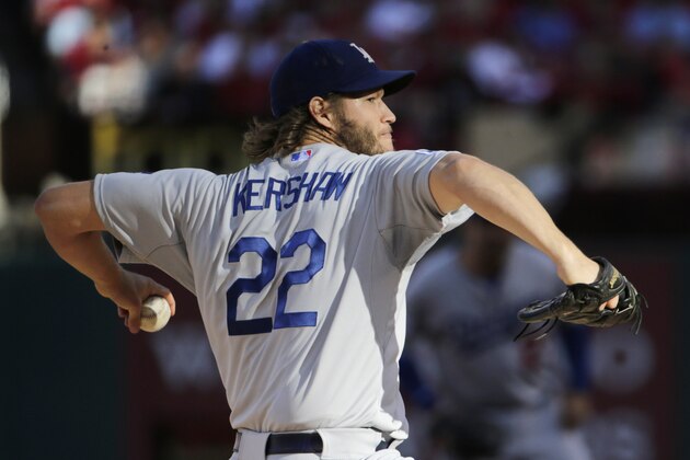 Los Angeles Dodgers starting pitcher Clayton Kershaw throws a pitch during the second inning of Game 4 of baseball's NL Division Series against the St. Louis Cardinals, Tuesday, Oct. 7, 2014, in St. Louis. (AP Photo/Charles Rex Arbogast)